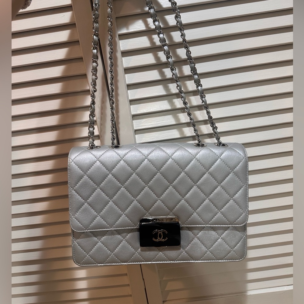 Chanel Large Beauty Lock Clasp Bag 2016-17 Single Flap Silver